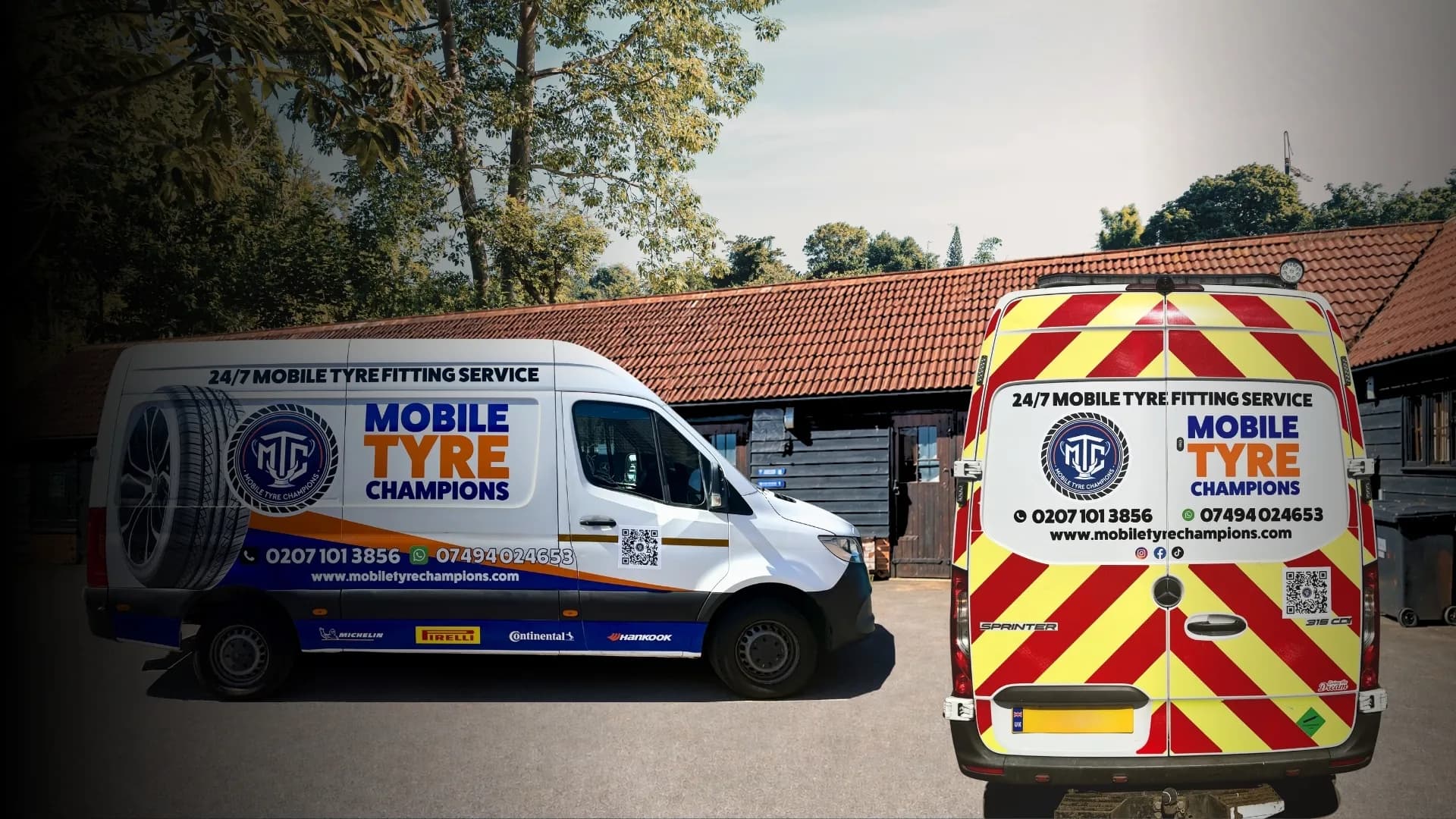 Mobile Tyre Champions service vans ready for 24/7 mobile tyre fitting and roadside tyre assistance Mobile Tyre Fitting Across Surrey, Hampshire & Berkshire